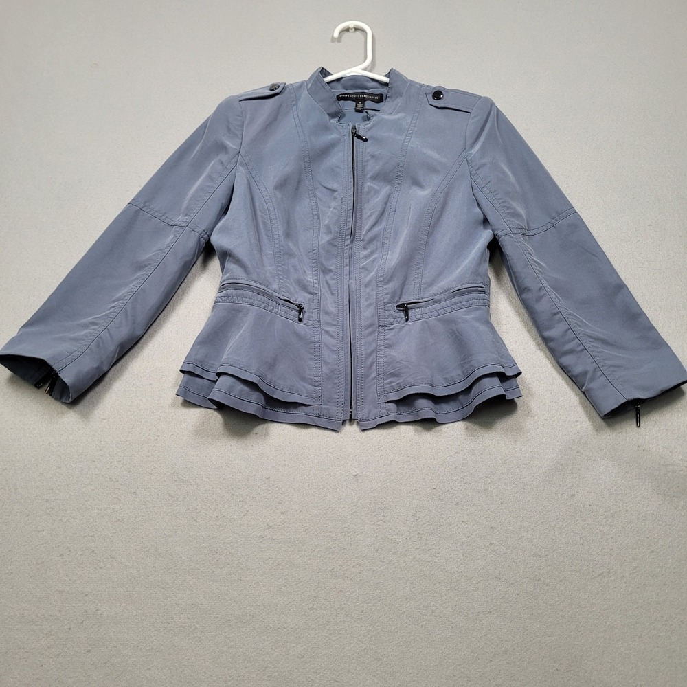 White House Black Market Blue Ruffle Hem Zip Up Jacket Size 0